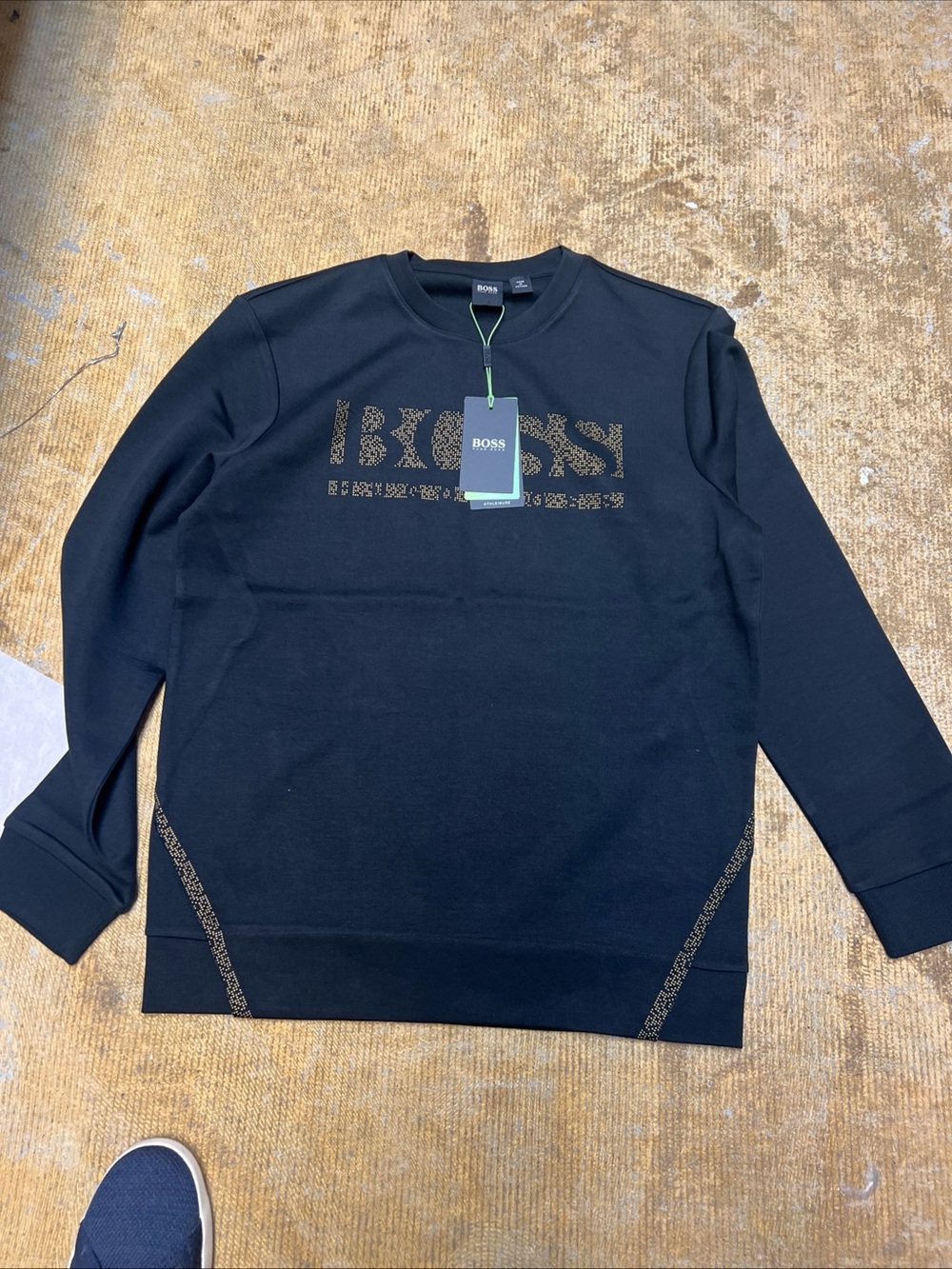 BOSS Black Crewneck Sweatshirt with Subtle Leopard Logo